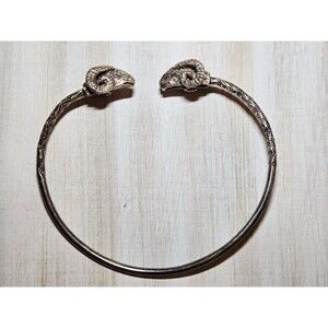 Vintage Jamaican Sterling Silver Ram Head Cuff Bracelet Signed AC